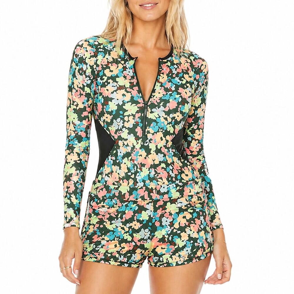 NWOT Carve Designs All Day Long Sleeve One Piece Swimsuit + Shorts Floral Size S